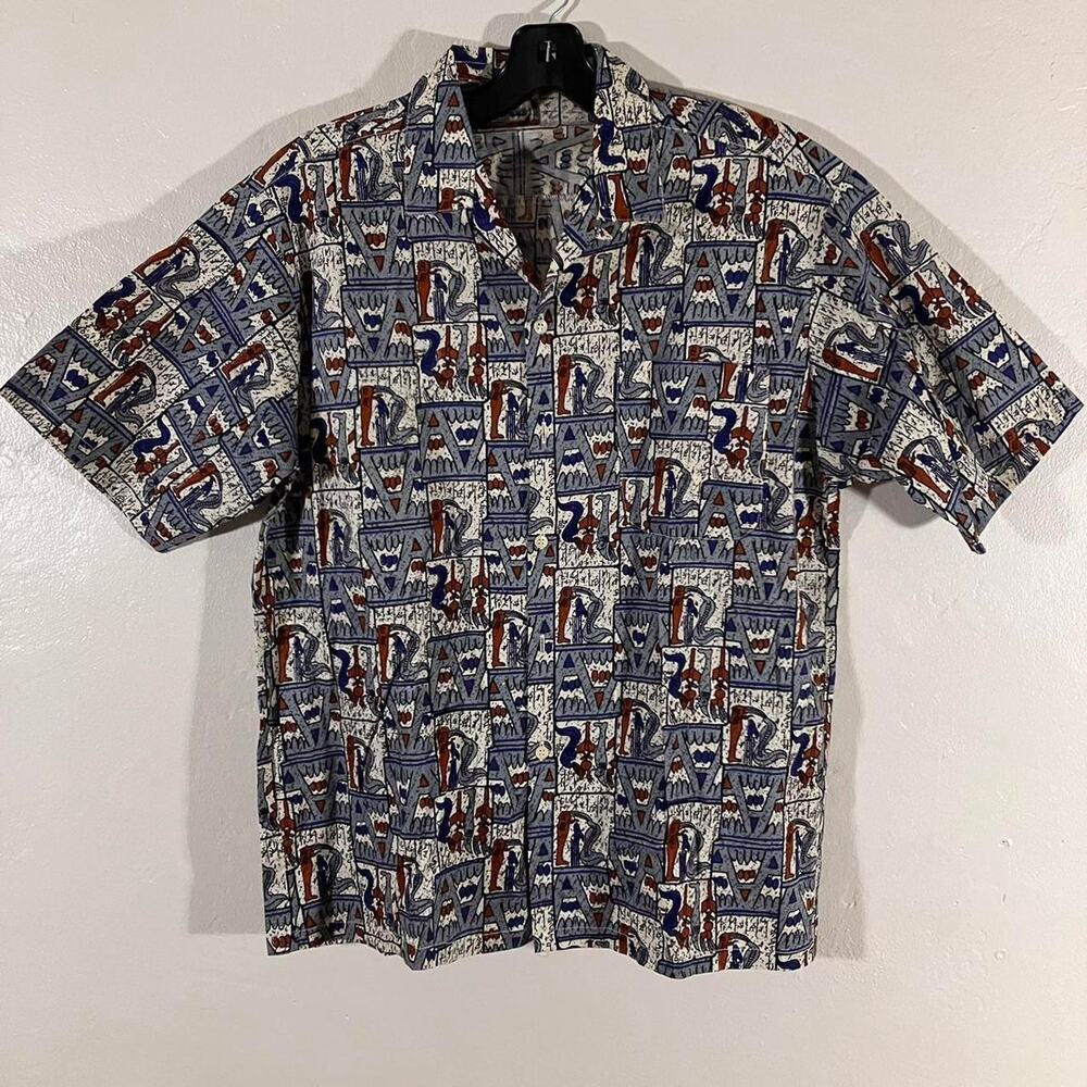 Vintage 80s Gai Men‎ Ancient Egypt Casual Button Down Shirt
